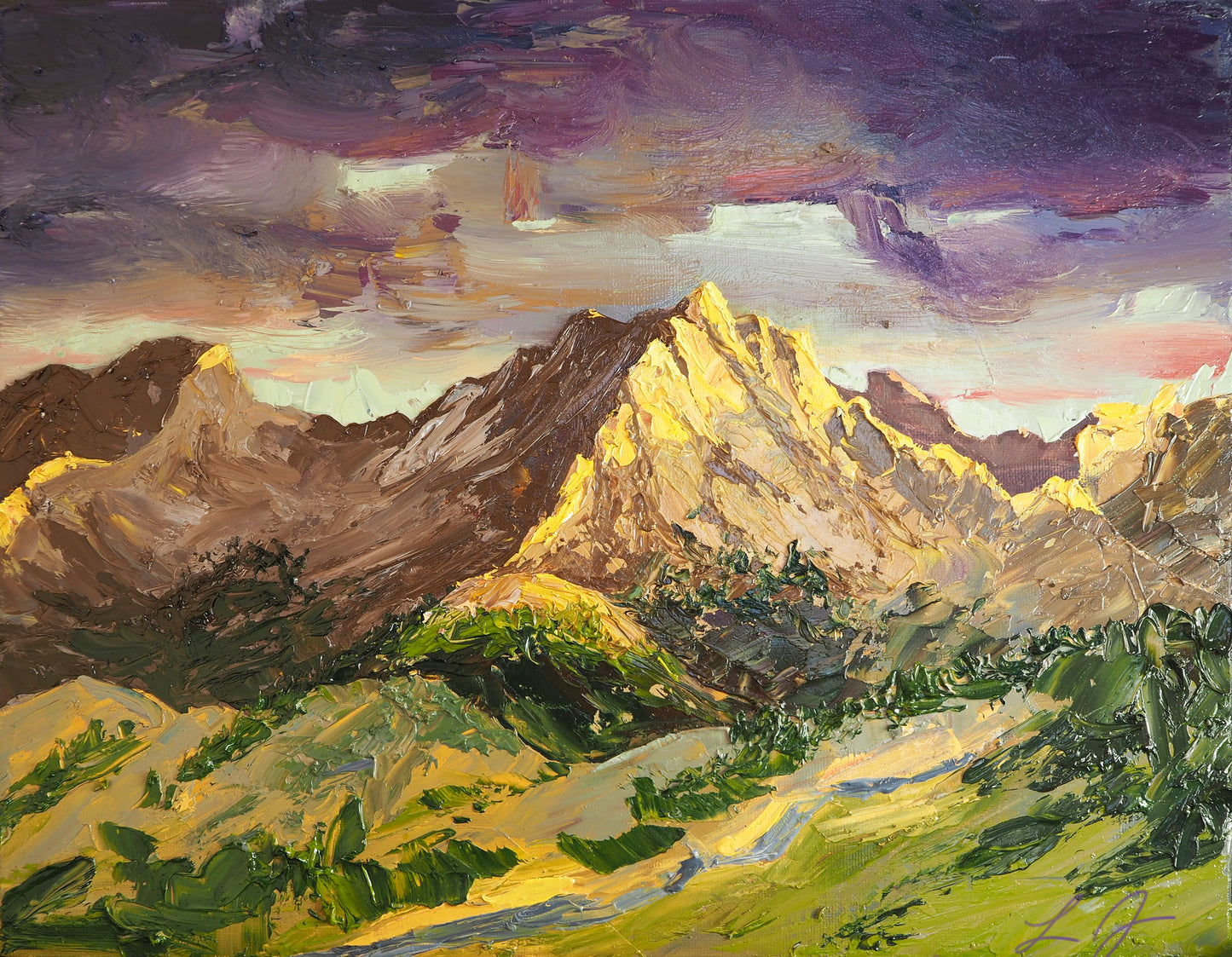 Glowing Mountains 9x12"